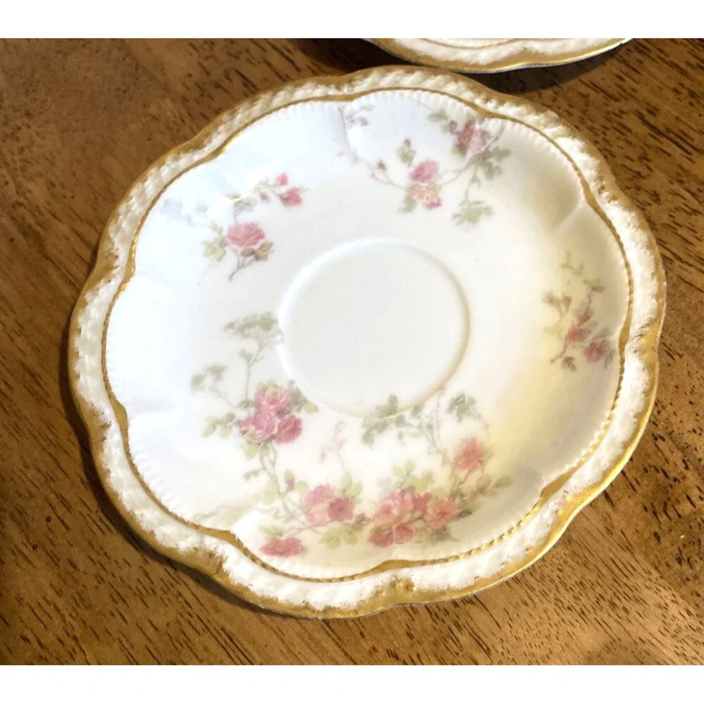 2 Antique Theodore Haviland Tea Cup Saucer Roses Limoge France